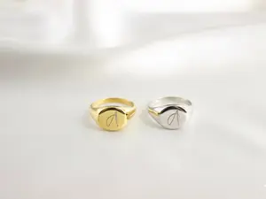 18K Gold Plated Stainless Steel Ring Custom Engraved Initial Name or Phrase Unisex Everyday Wear Wedding, Anniversary, Gift