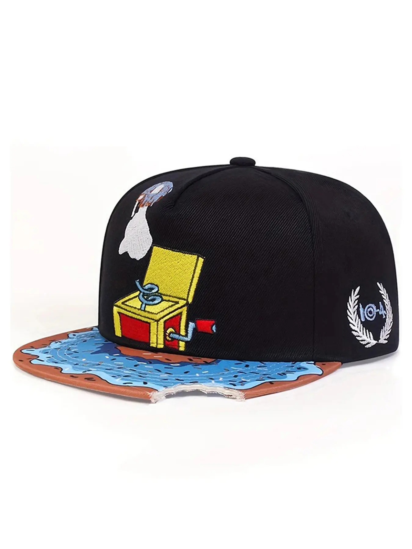 2026 New Cartoon Creative Baseball Hat Doughnut Record Machine Embroidery Flat Edge Flat Bill Hat Street Fashion Trendy Hat Personality Hip Hop Skateboarding Hat Outdoor Leisure Sports Sunshade Hat Daily Commuting Decorative Hat Male Female Same Style