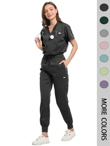 Elegant Nurse Set Thick Short Sleeve Nursing Gown Women Pet Store Doctor Beauty Salon Medical Surgical Workwear Ladies Handwashing Shirt