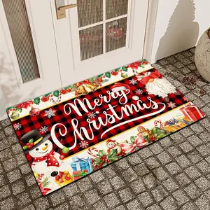 1 Pc Christmas Black And Red Grid Diatom Mud Anti Slip And Water Absorbing Entrance Door Mat Indoor And Outdoor Door Mat Kitchen Dining Room Bathroom Bedroom Decoration Holiday Home Decor
