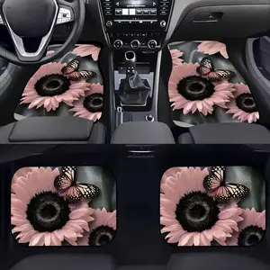 Sunflower Charm 4pc Car Floor Mats, Durable and Easy to Clean, Brighten Any Vehicle Interior, Perfect for Car Accessories
