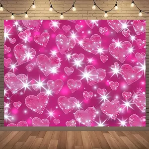 1pc Heart Backdrop Hot Pink Design Early 2000s Sweetheart Style Polyester for Valentine Birthday Home Wall Decor Photography