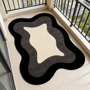 Minimalist Wave Gradient Carpet Black Grey Rice Contrasting Irregular Shaped Floor Mat Balcony Anti slip Wear resistant Foot Mat Living Room Tea Table Decorative Pad Home Thickened Soft Easy to Clean Pad Suitable for Modern Simplicity Home Decor Rugs