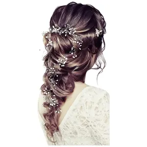 Wedding Hair Bridal Hair Accessories Pieces for Brides Hair Vine Crystal Extra Long Pearl and Beads Bridal Hair Vine Headband Head Pieces for Women