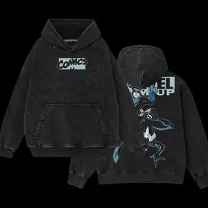 Washed Shirt Superstyle, MTU Spidey vs Mark Grayson Invincible War Comic Double Printed Oversize Lightweight Acid Washed Hoodie TV Series Graphic Cotton Hoodie