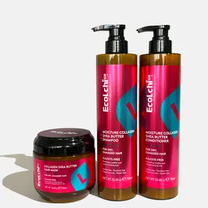 ECOLCHIPRO Collagen Shea Butter Hair Mask Shampoo and Conditioner Set Natural Moisture Deep Repair Hair Treatment Shampoo Conditioner Set for Dry and Damaged All Hair Types 2X750ml+550ml 2X25.6+18.6 fl.oz