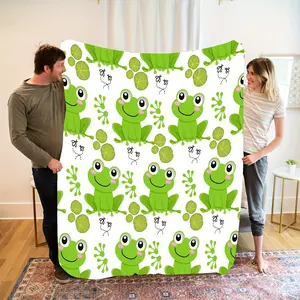 A Cozy And Cute Cartoon Frog-Themed Fleece Blanket In A Fun And Fresh Green Design, Soft And Warm, Making It The Perfect Gift For Holiday Memories, Suitable For Best Friends And Family, Ideal For Napping, Camping, Traveling, And Home Decor.