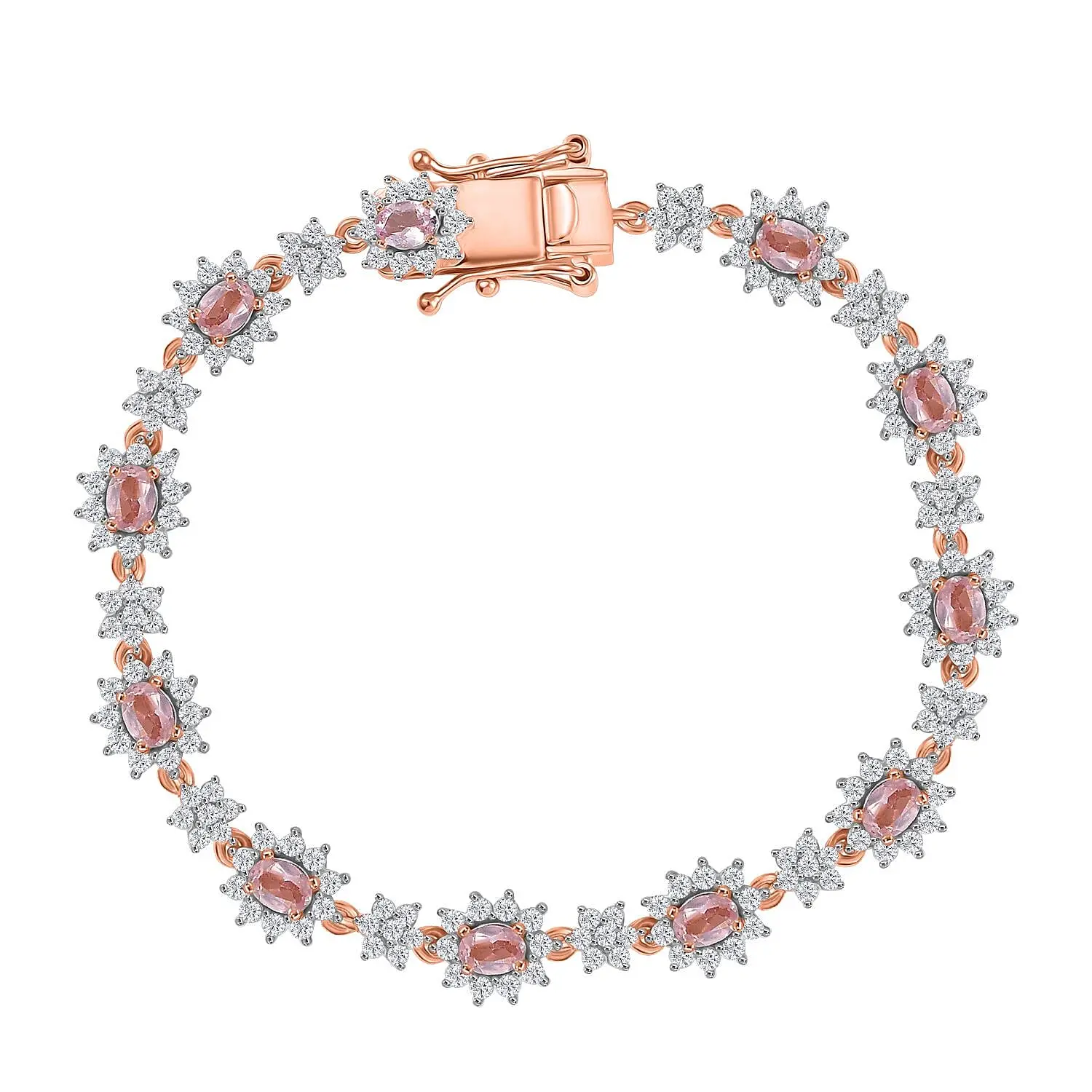 D'Joy Narsipatnam Pink Spinel, White Zircon Blush Fleur Bracelet in 18K Vermeil RG Over Sterling Silver (6.50 In) 5.25 ctw