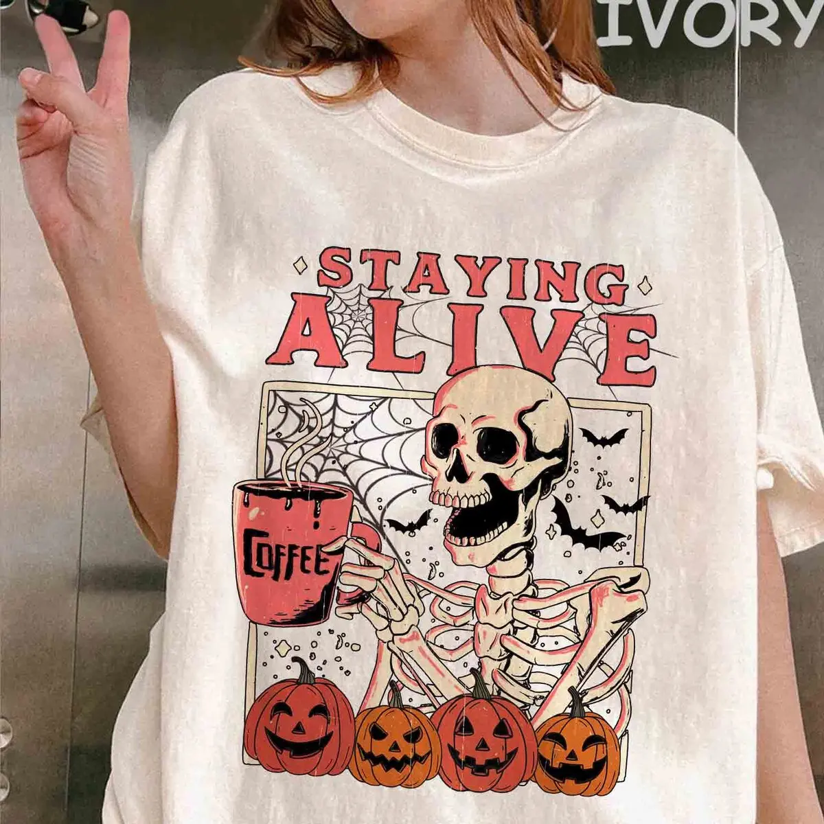 Retro Halloween T-Shirt, Funny Skeleton Coffee Shirt, Coffee Lovers Gift, Pumpkin Spice Halloween, Pink Skull Vintage Comfort Colors