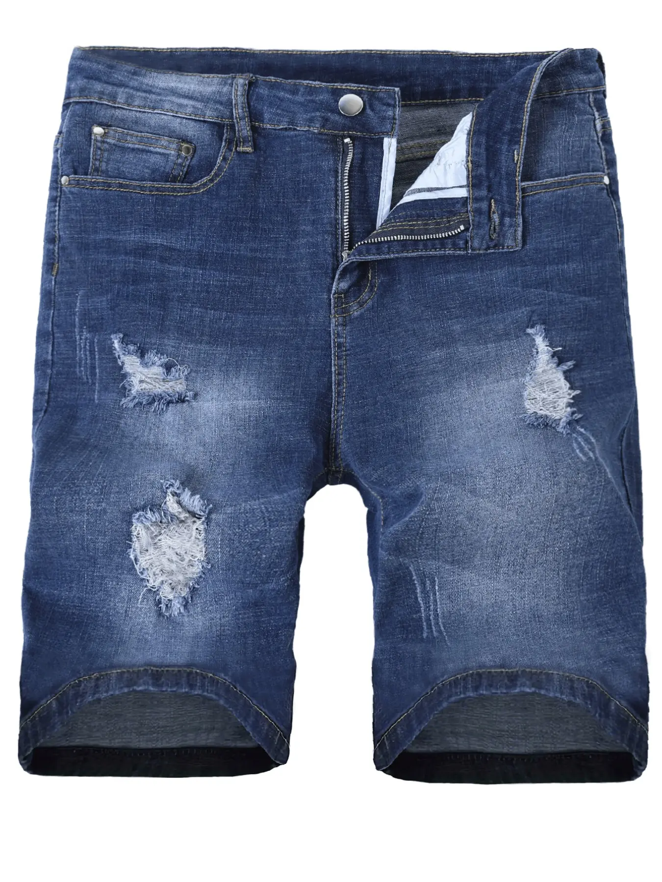 Men's Slim Fit Ripped Distressed Look Denim Shorts, Denim Jorts, Casual Street Style Streetwear Menswear Mid-Waist Jeans, Zipper, Pocket, Perfect for Summer, Fashionable Comfort Design