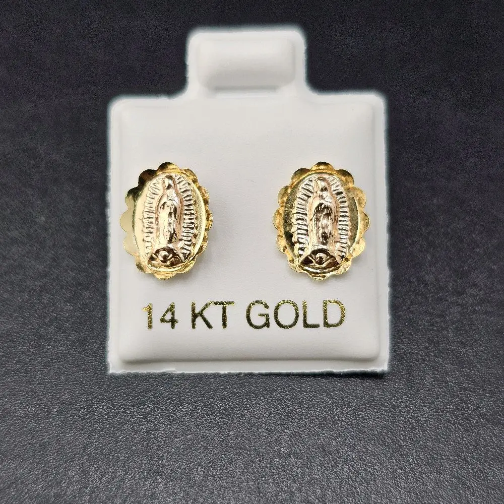 gold 14k casual earrings virgin mary design for everyday wear