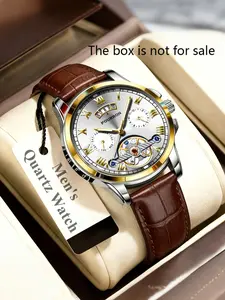Fully Automatic Quartz Watch, Minimalist Design, Roman Numerals, Large Dial, Waterproof, Calendar, Luminous Display, Casual Style