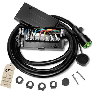 6 Ft 7 Pin Trailer Wiring Harness With 7 Gang Junction Box Heavy Duty 7 Way 7 Pole Waterproof for RV Trailers Campers 7 Pin Trailer Plug With Dust Cover Pure Copper
