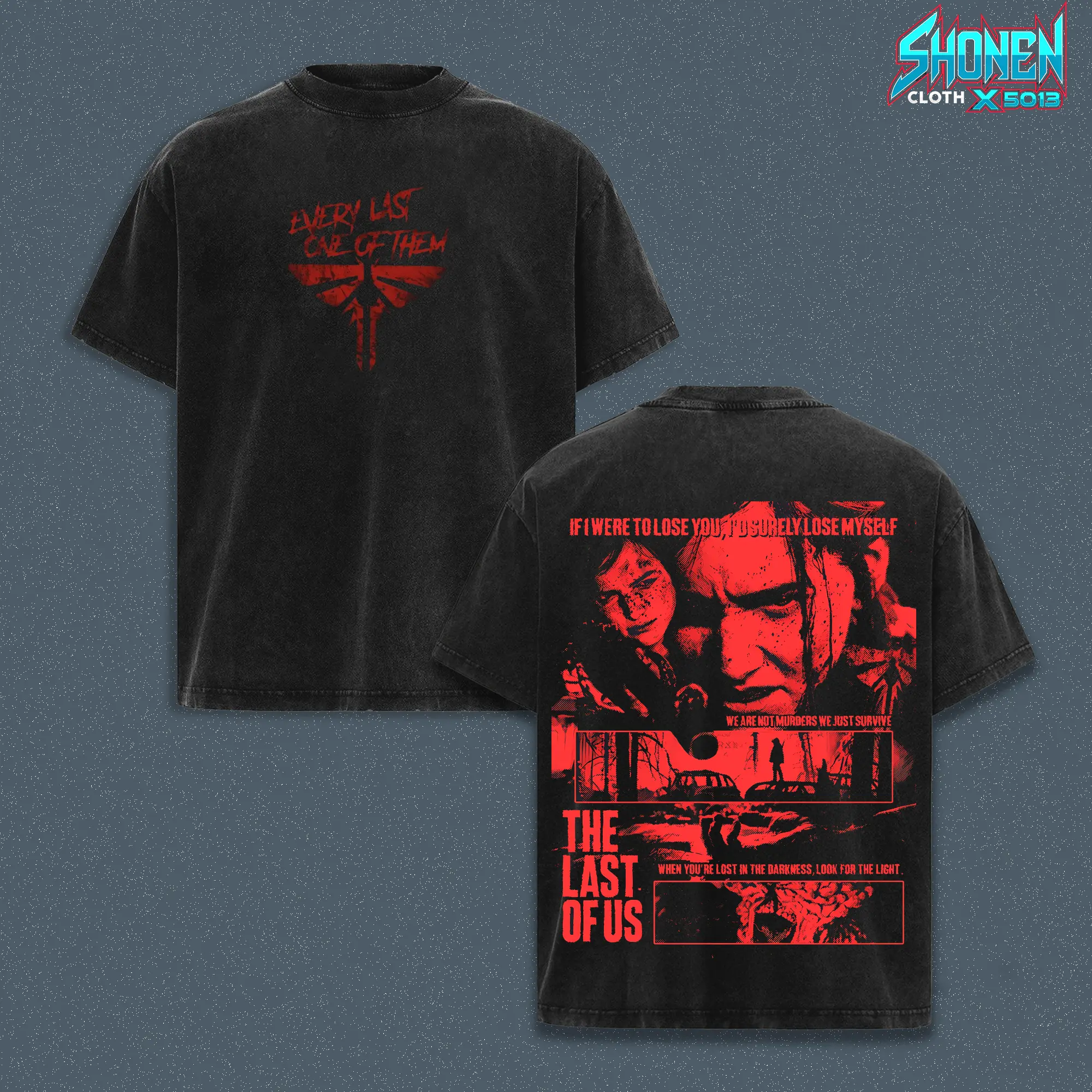 The Last Of Us Ellie Graphic Tee - Vintage Acid Wash Heavyweight T-Shirt, Red Fireflies Quote Gaming Streetwear Shirt, Boxy Fit Unisex Tee, Gamer Merch Clothing, Survival Horror Game Top Gift For Him