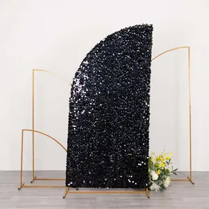 Black Double Sided Big Payette Sequin Chiara Backdrop Stand Cover For Half Moon Wedding Arch Stand 7ft