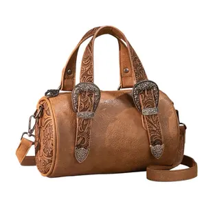 Montana West Western Tooled Buckle Collection Mini Barrel Crossbody Bag