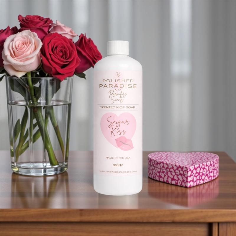 Polished Paradise Co. Pink Sugar Kiss Scented Mop Soap 32 Oz Made in USA Premium Valentine's Day Holiday Floor Cleaner for Multiple Floor Types Multipurpose