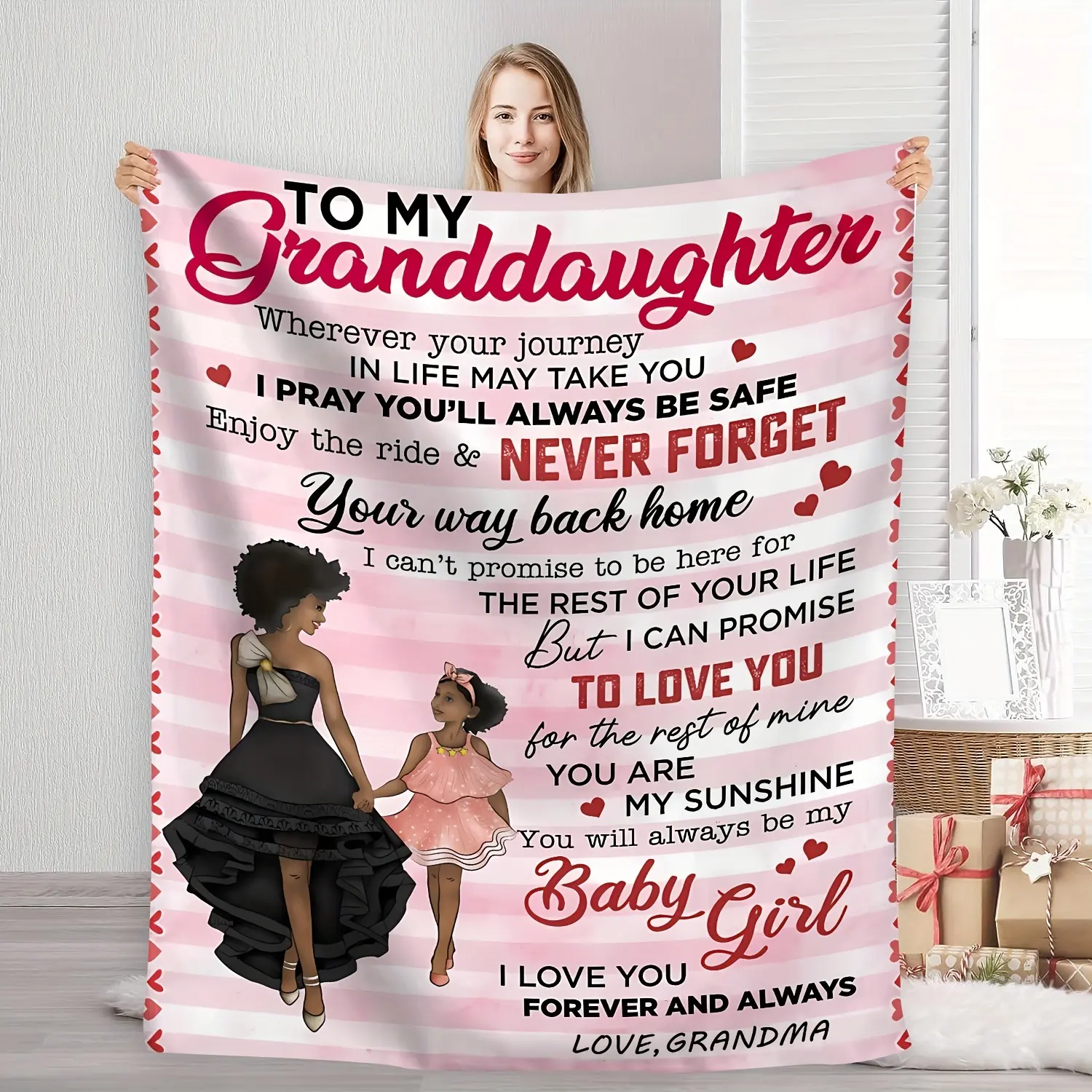 1 Gift Envelope for Granddaughter Printed Flannel Blanket, All-Season Warm Comfortable Soft Blanket, Sofa Bed Sofa Office Camping Travel Home Decoration Nap Blanket, Birthday Christmas Gift Blanket for Granddaughter