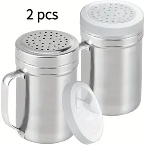 Stainless Steel Salt and Pepper Grinder Set with Handle (2 pieces) - 10 ounces, medium-sized design, spice jars with holes and lids, suitable for the kitchen