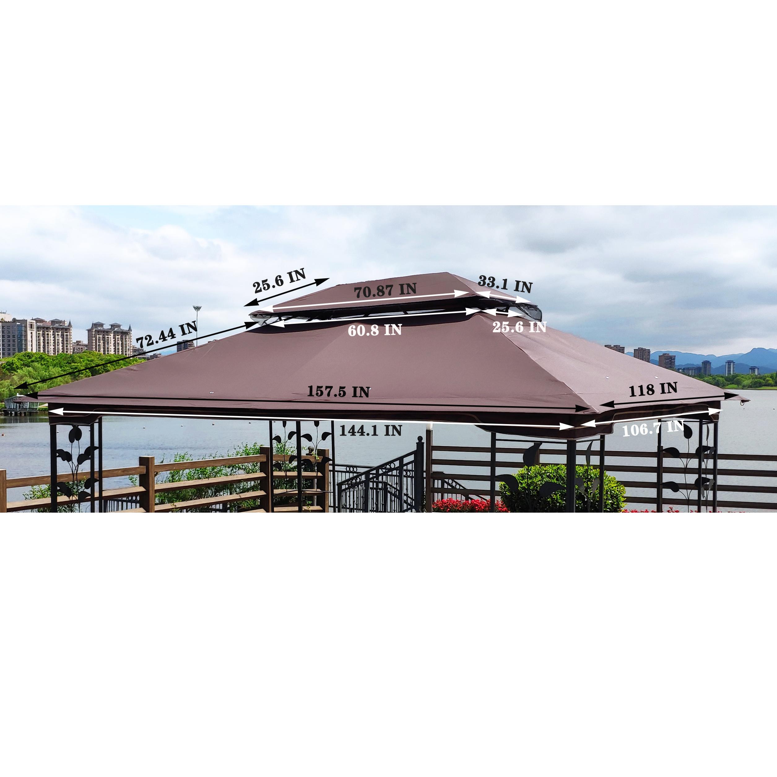 SAVEYOUR Brown Double Roof Gazebo Canopy Top Replacement 13x10FT Durable Polyester UV Protection Water-Repellent Patio Shade Fabric