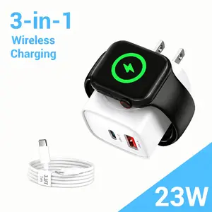 [2026 New Upgraded] 3-in-1 Magnetic Wireless Wall Charger Block, 23W PD USB-C Fast Charging Station Compatible with iPhone 17/16/15 Pro Max, Apple Watch Ultra/9/8/7, AirPods - Portable Travel Charger with Cable Included
