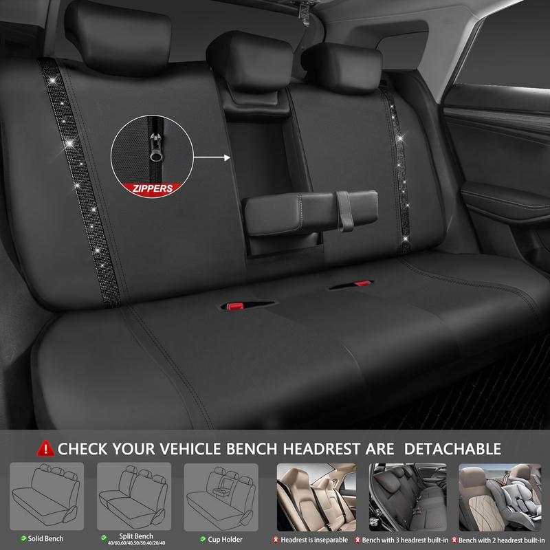 CAR PASS Bling Car Seat Covers, Shining Rhinestone Diamond Waterproof Leather,Interior Decor,Universal Fit Glitter Crystal Sparkle for Cute Women Girl