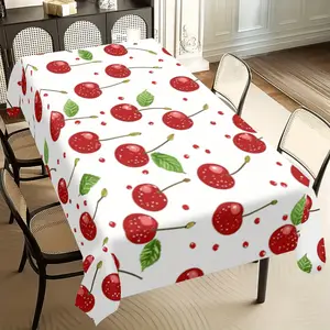 Cherry fruit pattern tablecloth, woven rectangular polyester, Picnic table cover, suitable for restaurants, kitchens, picnics, offices