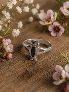 Sterling Silver Blue Howlite Onyx Owl Ring With Blue Accents Size 3.5
