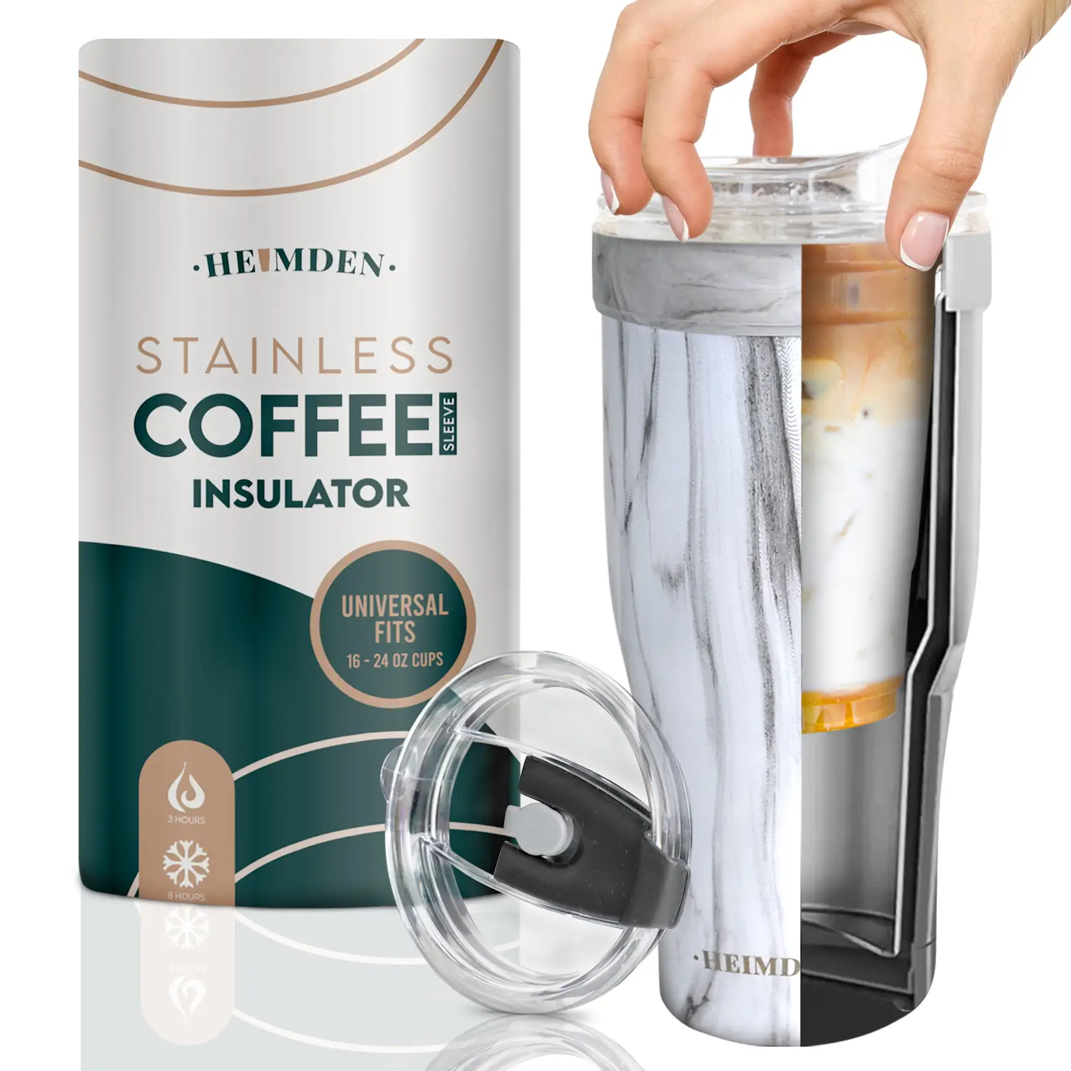 Heimden Coffee Cup Holder 2 in 1 30 oz Tumbler, insulated coffee mug - Designed to fit most Disposable cups , travel mug, car mug