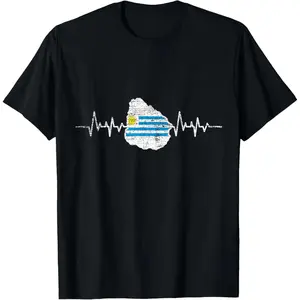 100%cotton Patriotic Uruguay Gift Heartbeat Uruguayan Flag T-Shirt