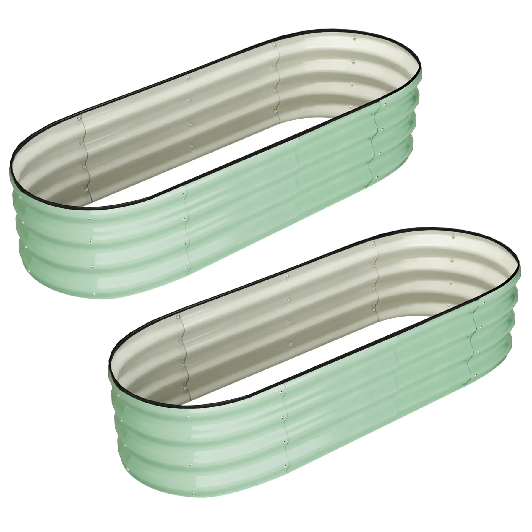 Garvee Set of 2 Raised Oval Garden Beds, 4.5 x 2 x 1-1.5 ft, Galvanized Metal Planter Boxes with Open Base and Safety Edge, Tool-Free Assembly, Ideal for Outdoor Vegetables and Flowers
