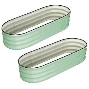 Garvee Set of 2 Raised Oval Garden Beds, 4.5 x 2 x 1-1.5 ft, Galvanized Metal Planter Boxes with Open Base and Safety Edge, Tool-Free Assembly, Ideal for Outdoor Vegetables and Flowers