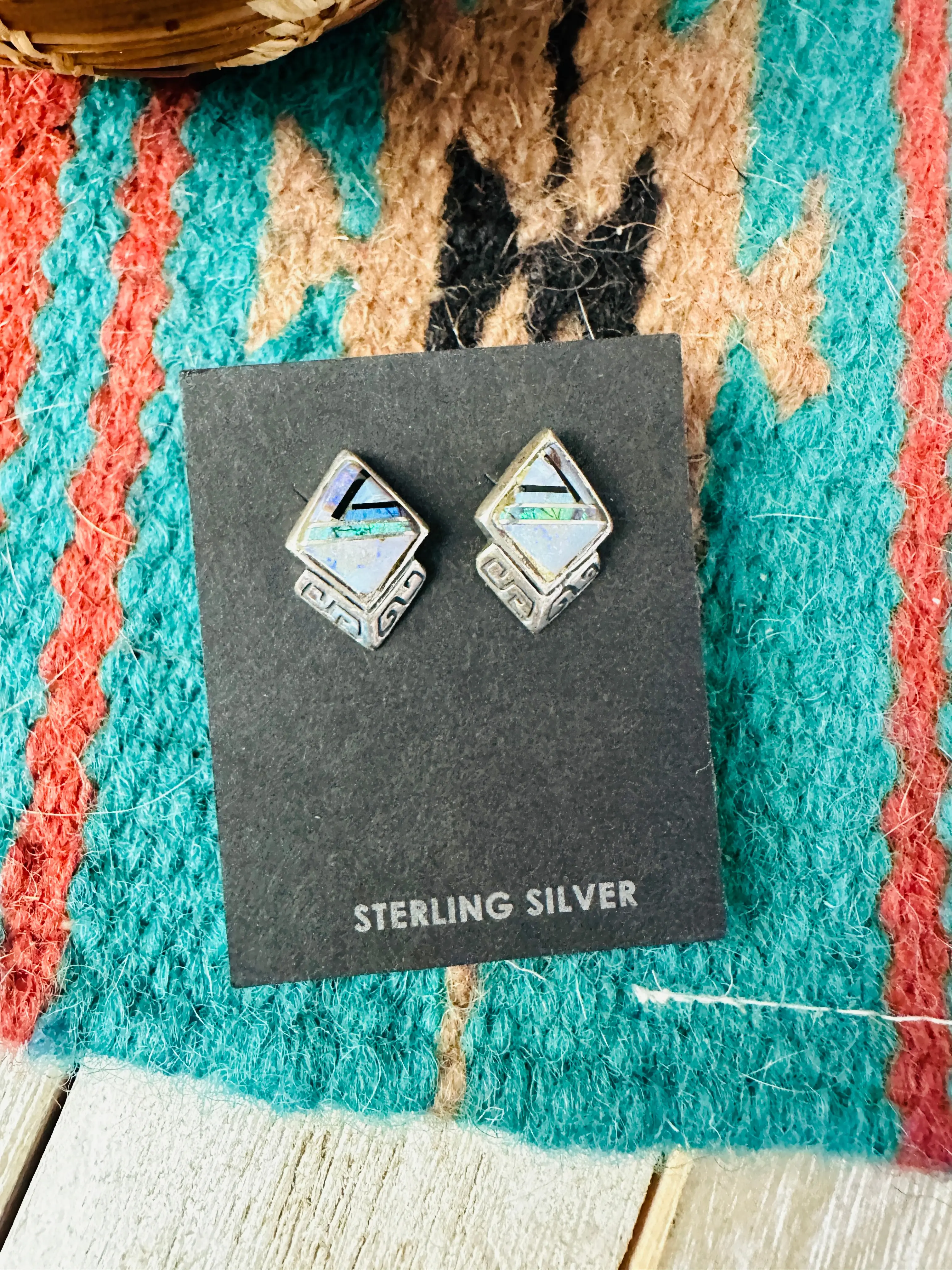 Handcrafted Opal & Sterling Silver Inlay Stud Earrings