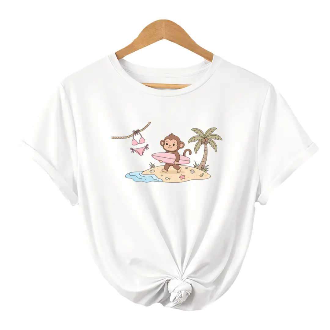 For Fans Of Lighthearted Holiday Themed Artwork With Cute Animal Characters And Coastal Scenery T shirt For Casual Summer Outings