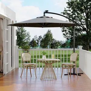 Garvee 10ft Solar LED Offset Hanging Patio Umbrella with 32 LED Lights, Sturdy 8 Ribs, UV Protection, Cantilever Design, Available in Multiple Colors for Outdoor Use on Backyard, Deck, and Poolside