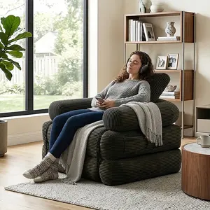 Sofa Set, Modular Sofa, Single Sofa, Living Room Loveseat Sofa, Corduroy Fabric, Folding Sofa Bed, Foldable Sofa, No Assembly Required, With High-Density Resilient Sponge, Suitable For Living Room, Bedroom, Office, Apartment