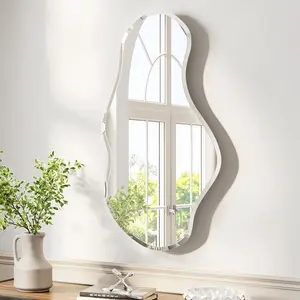 USHOWER Irregular Wall Mirror Frameless Asymmetrical Mirror with Natural Wavy Curve 4mm HD Float Glass & Pure Silver Backplate for Bathroom Entryway Bedroom Living Room Decor