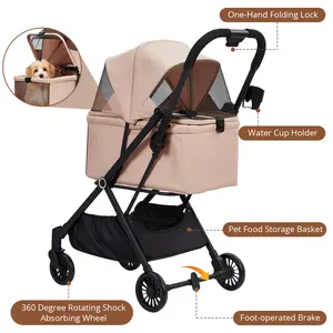 Garvee Collapsible Pet Stroller for Small & Medium Dogs and Cats up to 20 lbs - Lightweight Jogger Design - 4 Shock-Absorbing Wheels, Breathable Mesh Canopy, Storage Basket & Cup Holder, Ideal for Travel and Walking