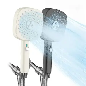4.8" Large Face 4-Mode High Pressure Shower Head with 4 Spray Modes(Rainfall/Spray/Pulse/Power Jet Wash), Air-Injection Boost Water Flow, Anti-Clog Nozzles with Power Wash, Black & White shower head