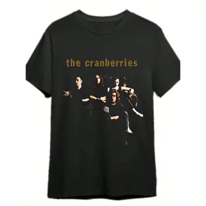 The Cranberries Band Graphic T Shirt Vintage Black Cotton Tee Short Sleeve Casual Fit With Band Portrait Design Machine Washable Fabric Menswear Top Stretch Streetwear Tshirt Crewneck Shortsleeve Tropical