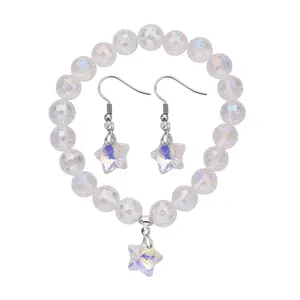 Glass Mix Stainless Steel Beaded Star Charm Dangle Drop Earrings Bracelet Set for Women Jewelry Birthday Christmas Gifts