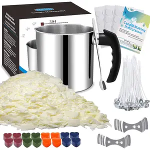Candle Making Supplies, Complete Soy Candle Making Set Including Candle Make Pouring Pot, Candle Wicks, Wicks Sticker, 3-Hole Candle Wicks Holder,  Soy Wax and Spoon