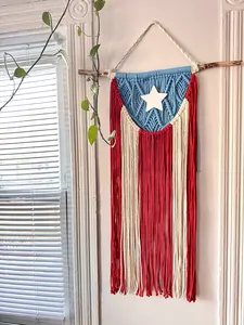 Puerto Rican Light Blue Flag Wall Hanging Decor Macrame