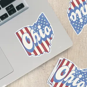 Ohio State Sticker with American Flag Background | Weatherproof Vinyl Decal