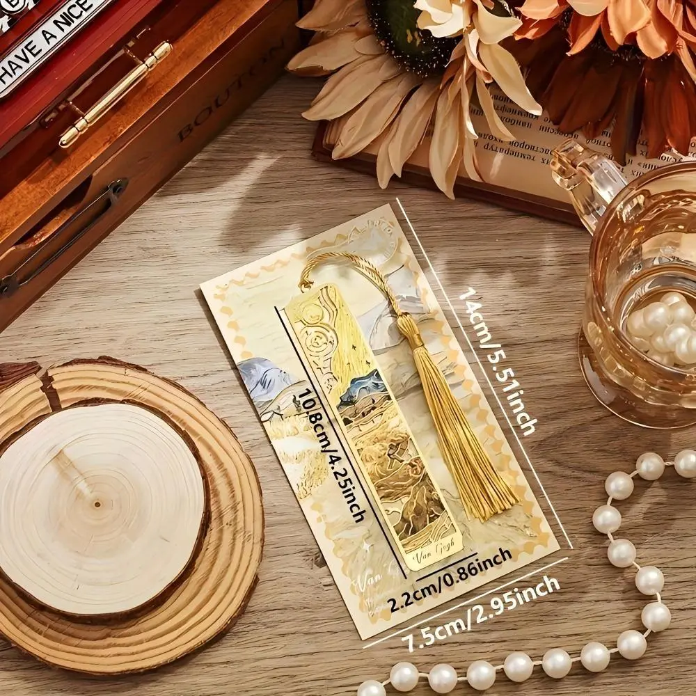12 Pack Golden Flower Metal Bookmarks - Elegant Hollow Van Gogh Painting Design with Tassel, Vintage Book Markers for Book Lovers, Writers, Teachers & Students (Perfect Birthday/Christmas Gift Set)