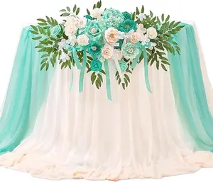 TINGE TIME Artificial Sweetheart Flower Swag with Table Cloth and Table Runner, Pack of 3 Floral Arrangement for Wedding Sweetheart Table Centerpiece Decoration (Teal Green & Champagne) Light Eucalyptus
