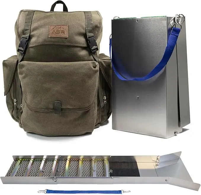 ASR Outdoor 50" Aluminum Folding Sluice Box Kit for Gold Prospecting with 30L Canvas Backpack & Precision Laser Cut Riffles for Beginner & Seasoned Miners
