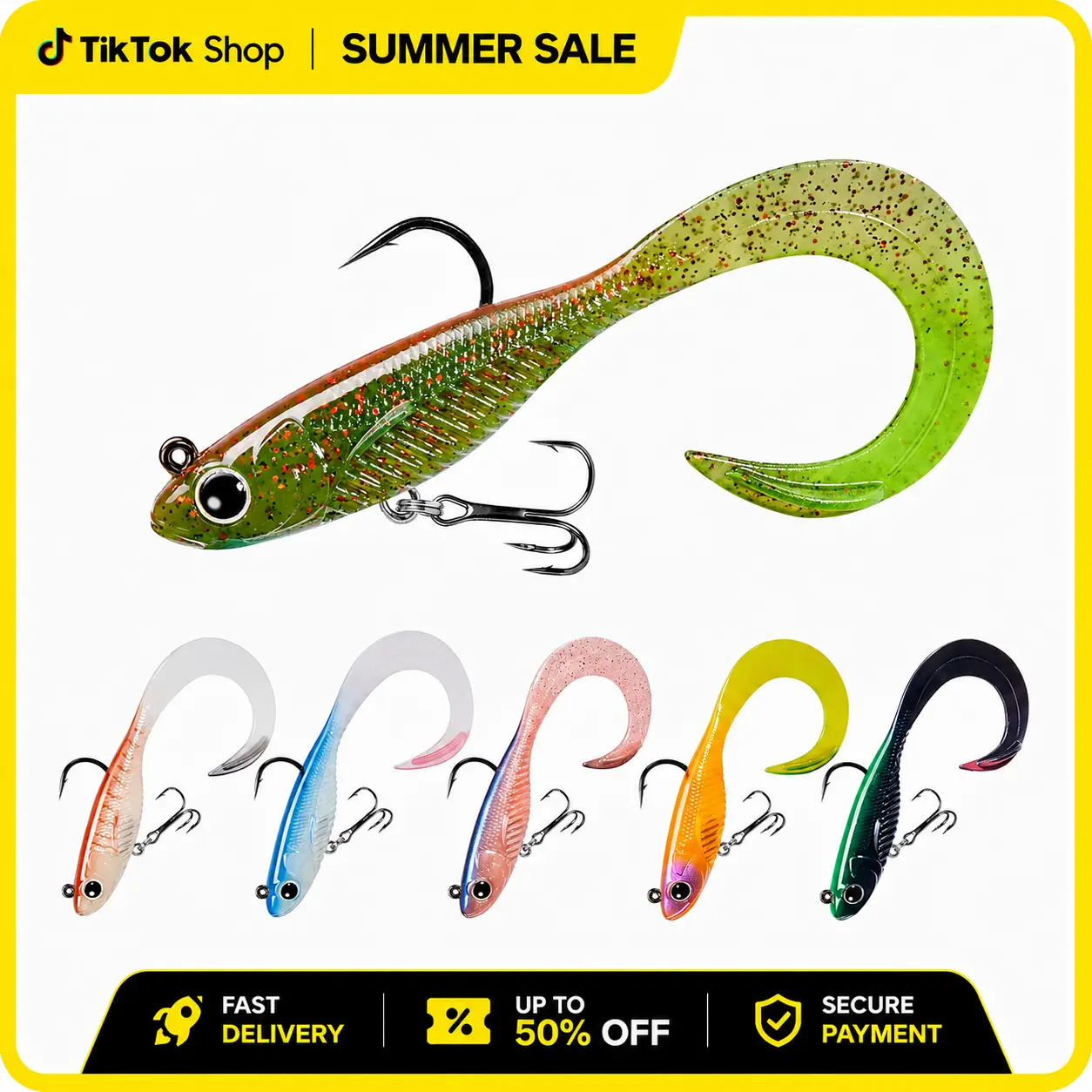 TRUSCEND Pre-Rigged Soft Fishing Lures Set, Curly Shape Durable Fishing Baits for Freshwater and Saltwater, High Turbulance Great Action Swimbait, All-Conditions Fishing Gear for Bass Trout Walleye Crappie Fishing Jigs, Amazing Fishing Gifts for Men,summe