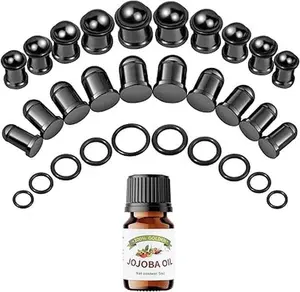 20-26Pcs Ear Stretching Kit 1-7mm/7.5-12mm Stainless Steel O-Ring Ear Plugs Tunnels Gauges  with Aftercare Jojoba Oil Ear Expander Body Piercing  for Women Men earring