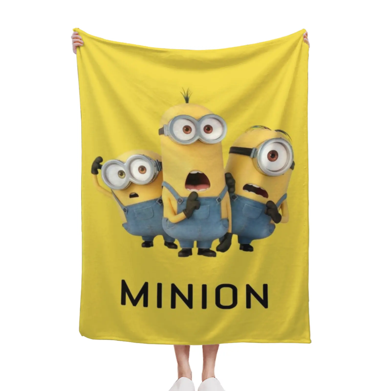 Vivid Yellow Funny Cartoon Aesthetic Blanket, 3 Minions Reaction Image Throw, Animation Lover Home Decor Blanket 30x40 40x50 50x60 60x80inch